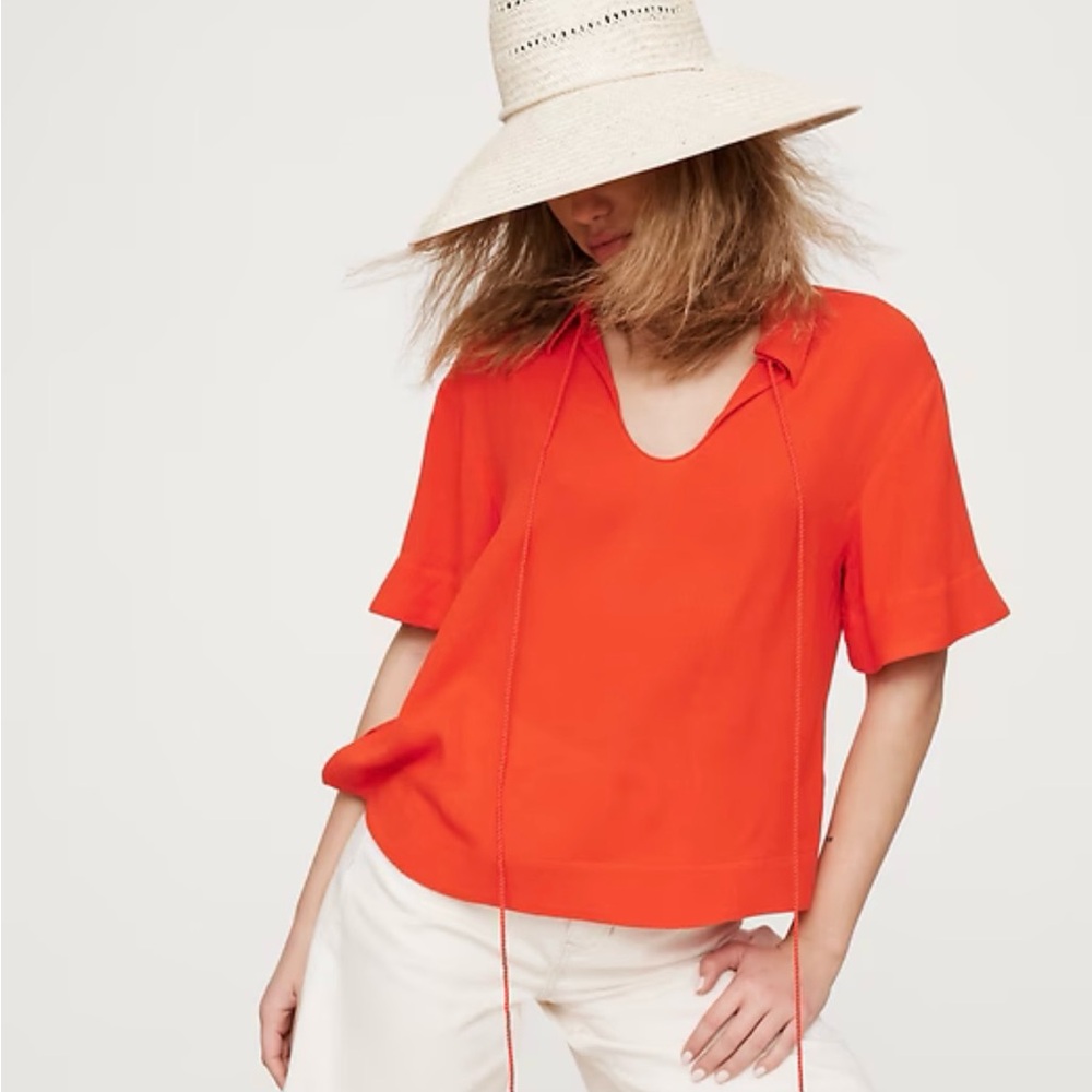 Banana Republic Orange V-Neck Short Sleeve Top